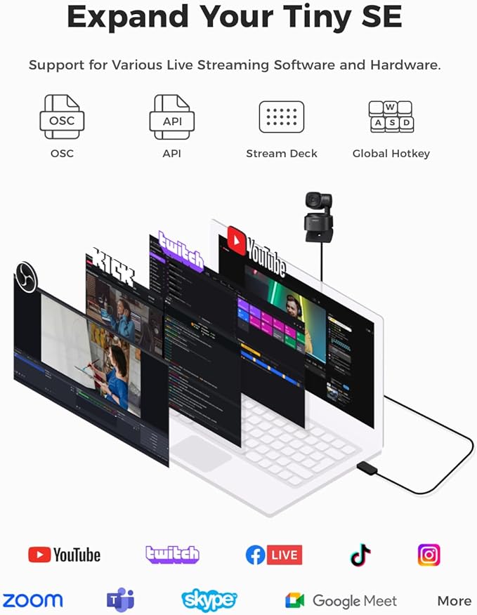 OBSBOT Tiny SE 1080P 100FPS Webcam for PC, AI Tracking PTZ Streaming Camera with 1/2.8" Sensor, Gesture Control, Dual ISO, Staggered HDR, Web Camera for Desktop Computer, Laptop, Meeting, Video Calls-DeskLoop Office
