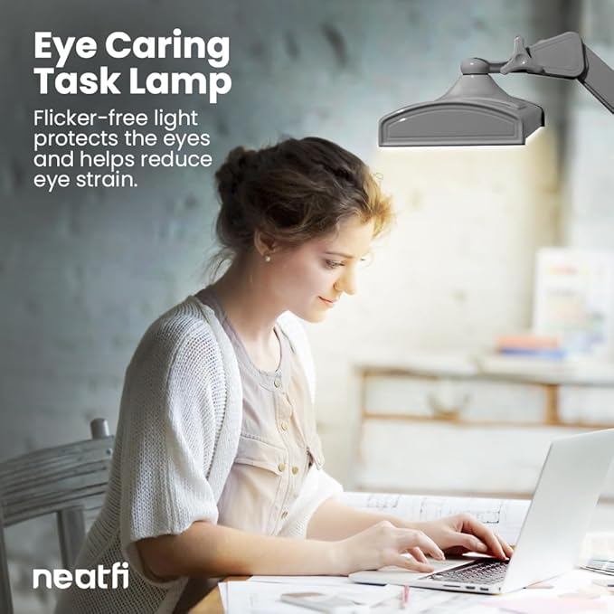 Neatfi Ultra 3,500 Lumen LED Desk Lamp, Color Correlated Temperature, 3 Light Modes, Dimmable, 45W, 26 Inch Wide Metal Shade, 540 SMD LEDs (CCT with Clamp, Silver)-DeskLoop Office