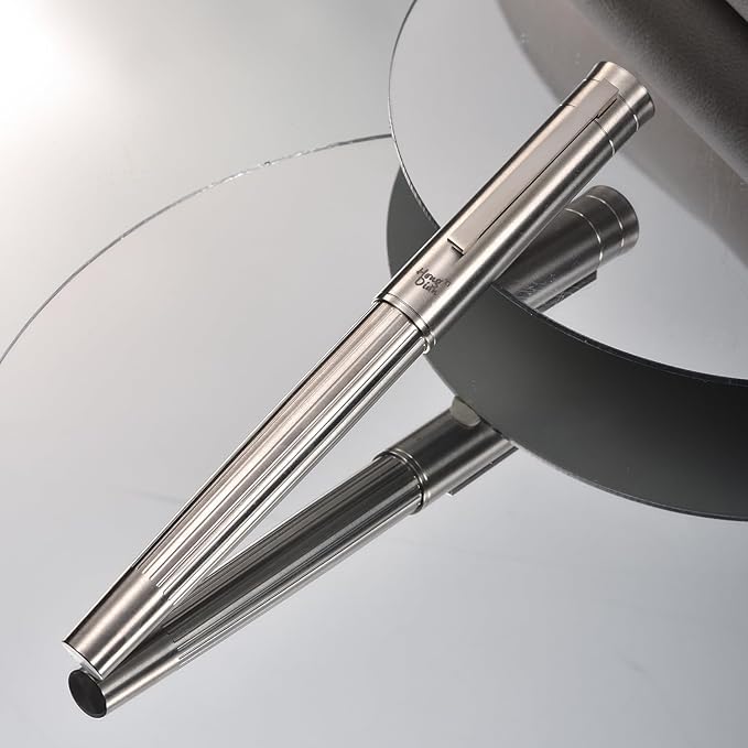 Hongdian T1 Titanium Fountain Pen, Iridium Extra Fine Soft Nib Chinese Knot Carving with Converter and Metal Box Set-DeskLoop Office