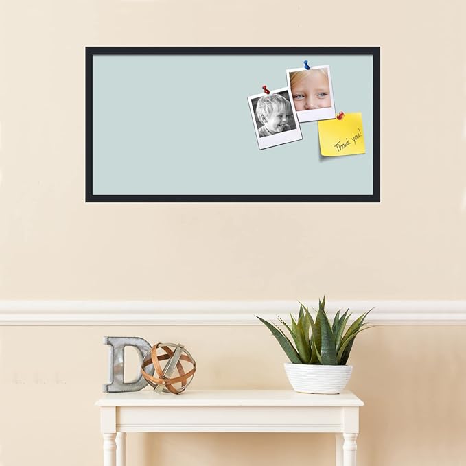 PinPix 36x18 Inch Cork Bulletin Board. This Decorative Framed Pin Board Comes with Soft Blue Design and a Satin Black Frame. Ideal for Home Office Decor or Message Board (PinPix-1814)-DeskLoop Office