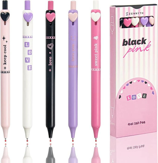 ELANE 5 Pcs Colorful Gel Pens,0.5mm Fine Point Quick Dry Black Ink Pen for Journaling Note Taking Writing, High-End Series Pens for Gifts for Doctor Nurse Teacher Students(Multicolor Heart)-DeskLoop Office