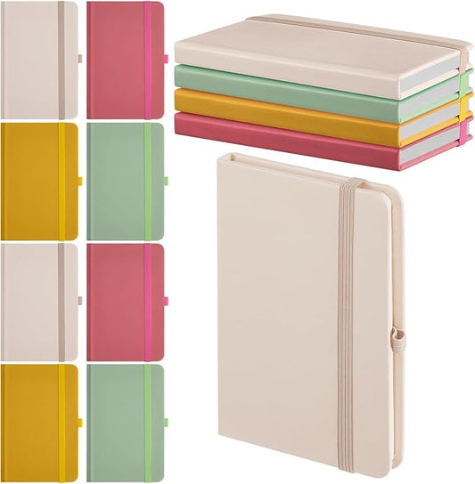 Laumoi 12 Pieces Small Notebooks A6 Pocket Journals 3.5 x 5.5 Inch Small Leather Notebook Mini Ruled Lined Journal with Elastic Band Pen Holder Page Marker Ribbons (Bright Colors)-DeskLoop Office