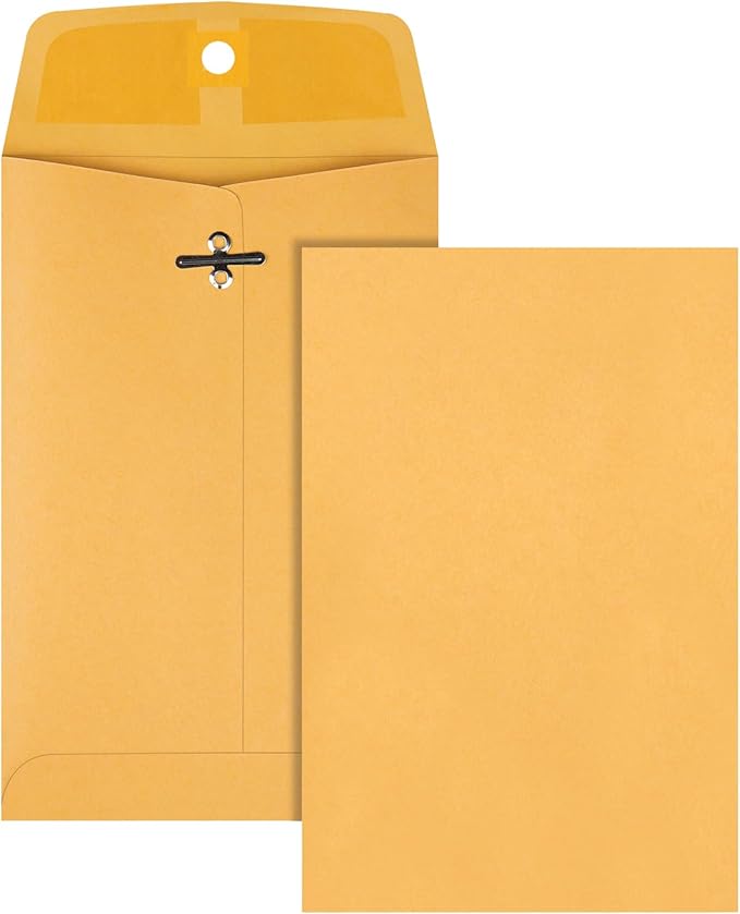 Quality Park 5 x 7-1/2 Clasp Envelopes, Clasp and Gummed Closures for Storing and Mailing, 28 lb Kraft Paper, 100 per Box (QUA37835)-DeskLoop Office