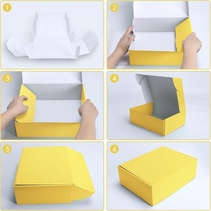 PHAREGE 12x9x4 inch Gift Shipping Boxes Bulk 20 Pack Yellow, Tab Lock Tuck Top - Image 7