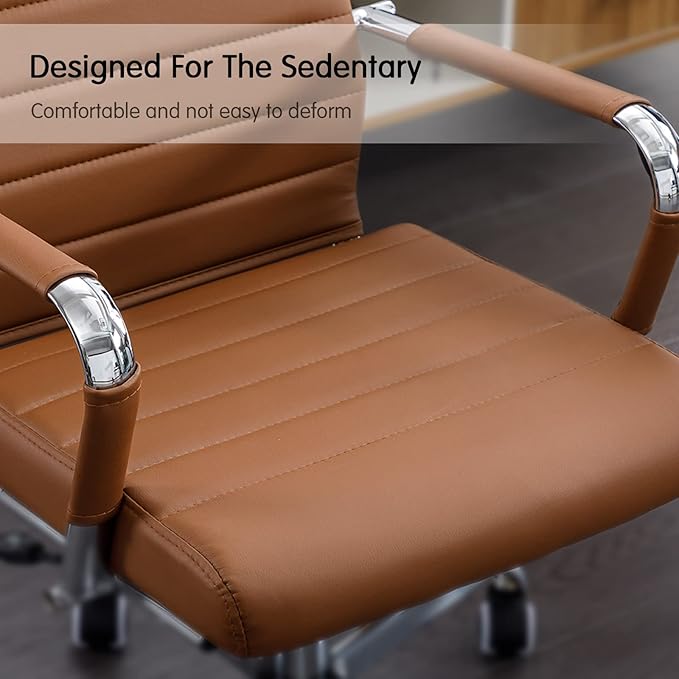 Home Office Chair Ribbed, Modern Leather Conference Room Chairs, High Back Executive Computer Chair, Ergonomic Office Desk Chair, Adjustable Swivel Chair with Arms (Brown)-DeskLoop Office