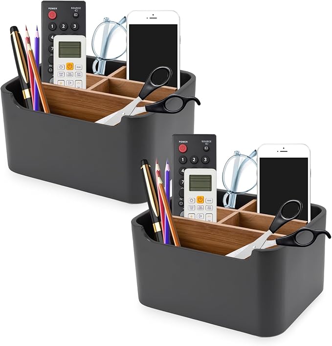 Stylish Desk Organizers and Remote Control Holders in Black, Pen Phone Holder Organizer, Multi-Purpose Caddy Storage Accessories for Office Desktop Coffee Table Bedside Nightstand-DeskLoop Office