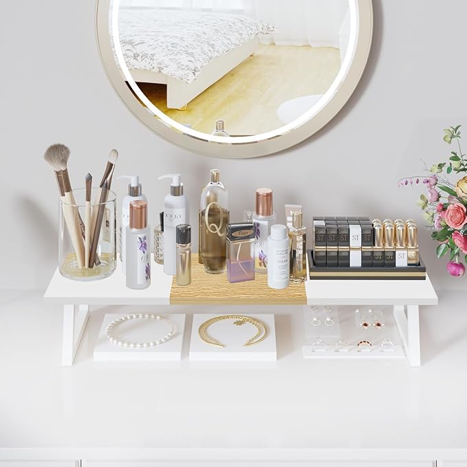 TEAMIX Dual Monitor Riser with Metal Leg, 31.5 inch Long Monitor Stand Riser Wide TV Stand Riser White Monitor Stand for 2 Monitors Wood & Steel Desktop Riser for Home Office Desk Organization-DeskLoop Office