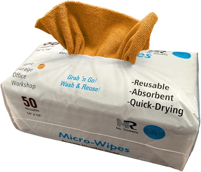 Reusable Microfiber Wipes, 50 Packs, Size 14 inches x 14 inches (Orange)-DeskLoop Office