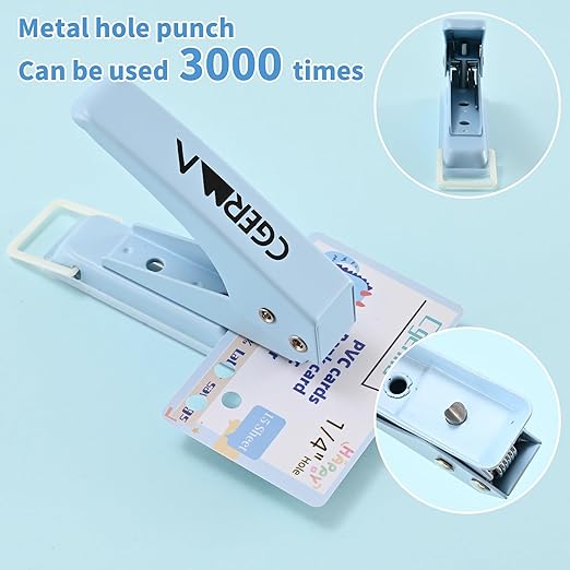 Single Hole Puncher, 1/4" Hole, 50% Labor Savings, Heavy Duty Metal Punch, 15 Sheet Capacity, for ID Cards, Chipboard, Art Project, Crafts Easy Punching, Blue-DeskLoop Office