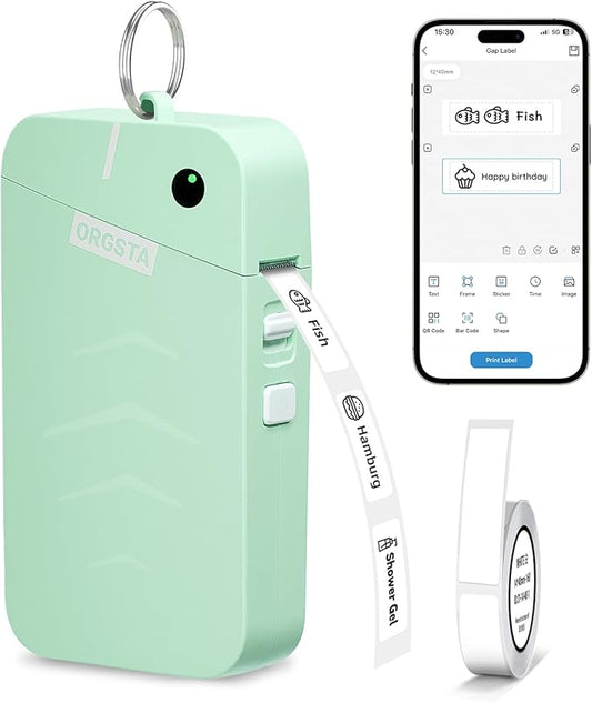 ORGSTA S001 Label Maker Machine with Tape, Portable Bluetooth Label Maker for Home and Office Organization, Thermal Label Printer Mini Label Maker with Multiple Templates, Green-DeskLoop Office