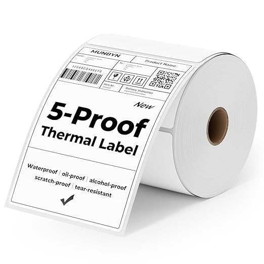 MUNBYN 4"x6" Direct Thermal Shipping Labels, Durable Waterproof, Oil-Proof, Scratch-Proof, Alcohol-Resistant, Tear-Resistant Label Paper for Thermal Printers, Packages, and Logistics, 380 Sheets/Roll-DeskLoop Office