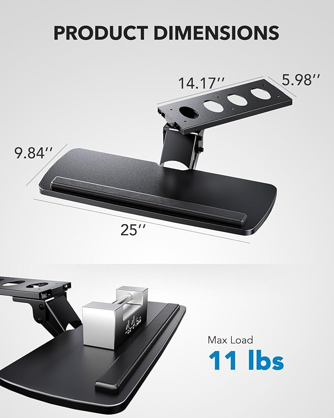 HUANUO Keyboard Tray Under Desk, 360 Adjustable Ergonomic Sliding Keyboard & Mouse Tray, Under Desk Keyboard Tray Slide Out, Keyboard Holder Under Desk for Typing in Home, Office Work, 25"W x 9.84"D-DeskLoop Office