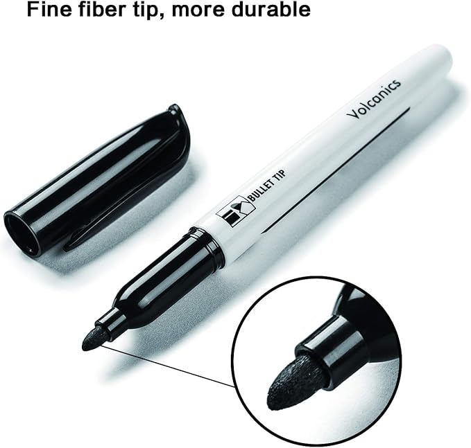 Volcanics Black Dry Erase Markers Low Odor Fine Whiteboard Markers Thin Box of 125-DeskLoop Office