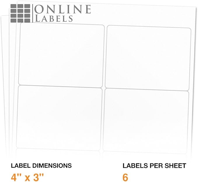 4 x 3 Rectangle Mailing Labels - Permanent, White Matte - Shipping, Wine, Product - Pack of 6,000-1,000 Sheets - Inkjet/Laser Printers - Online Labels-DeskLoop Office