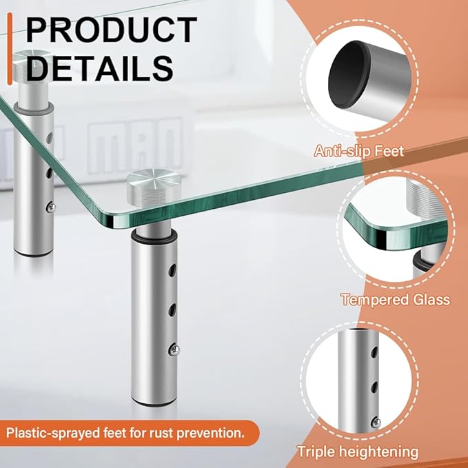 KKTONER GLASS Monitor Stand with Height Adjustable for Home Office 2 Pack Computer Monitor Riser PC Screen Riser for Desk Organzier Laptop-DeskLoop Office