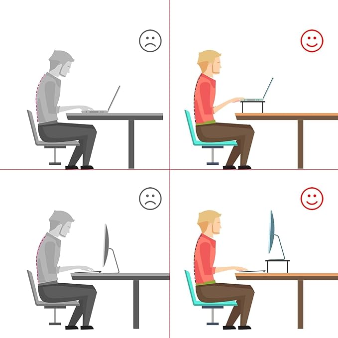 suptek Monitor Stand Riser for Computer,Laptop,Printer, Notebook and All Flat Screen Display with Vented Metal Platform,3 Height Adjustable Laptop Riser,2 Pack,Black(MST003-2)-DeskLoop Office