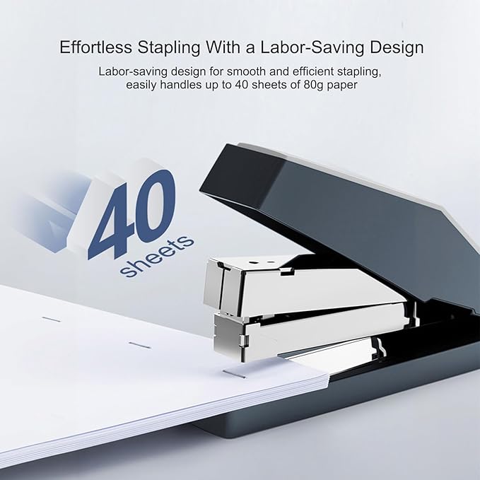 Comix Desk Stapler, 40 Sheet Capacity, Quick-Change Pop-Up Stapler Track, for Office & Classroom, Blue&Gray-DeskLoop Office