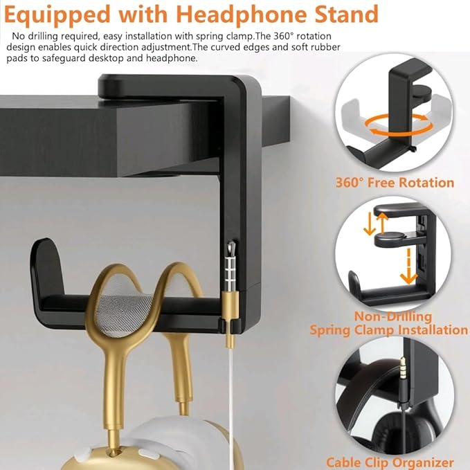 Standing Desk Converter - 32 Inch Wide Adjustable Sit to Stand Up Workstation, Dual Monitor and Laptop Riser with Wide Keyboard Tray, Headphone Stand,Cable Clips,for Home Office, Black-DeskLoop Office