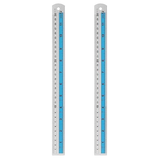 HARFINGTON 2pcs Metal Straight Ruler 30cm Metric SAE Aluminum Alloy Measuring Rulers Scale Tools with Hole for Measure Study Reading Classroom Office, Blue-DeskLoop Office