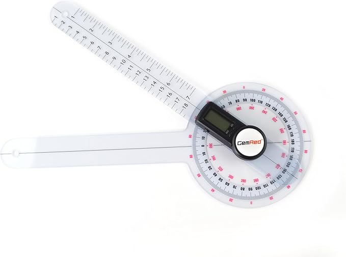 GemRed 12" Digital Goniometer 360 Degree Physical Therapy Plastic Protractor for Joint Range of Motion ROM Measurement-DeskLoop Office