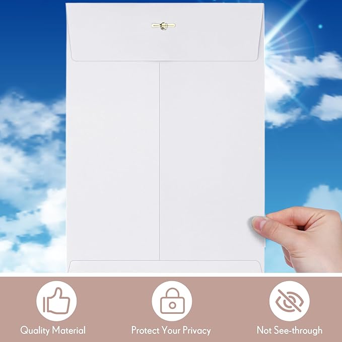 Teling 50 Pcs Manilla Envelopes Clasp Kraft Catalog with Closure for Storing Mailing 28 lb Kraft Envelope Paper for Office Document School Business Home(White,9 * 12)-DeskLoop Office