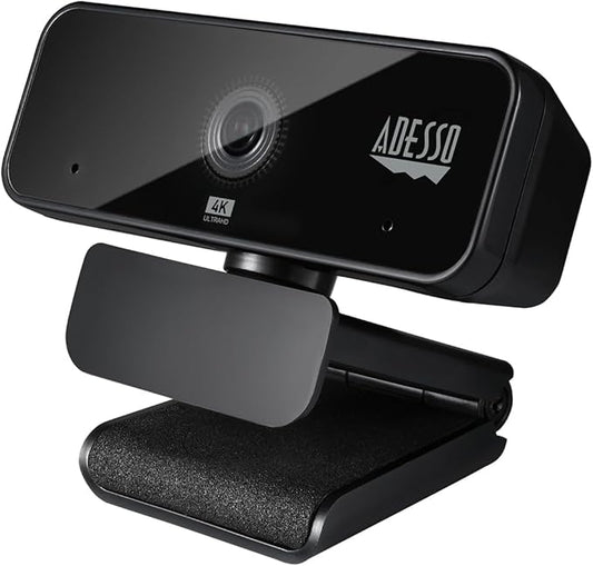 Adesso Cybertrack H6 4K Ultra HD USB Webcam with Built-in Dual Microphone & Privacy Shutter Cover, Black-DeskLoop Office