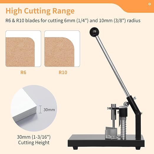 Corner Rounder, Paper Punch Cutter, Hand-Operated Corner Rounding Machine with R6mm and R10mm Dies, Industrial Heavy Duty Paper Cutting Tool for Laminate-DeskLoop Office
