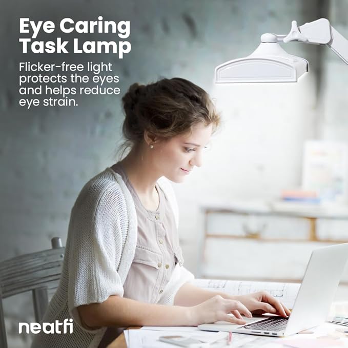 Neatfi Ultra 3,500 Lumen LED Desk Lamp, 45W, 26-Inch Wide Metal Shade, 270 SMD LEDs (Non-CCT with Clamp, White)-DeskLoop Office