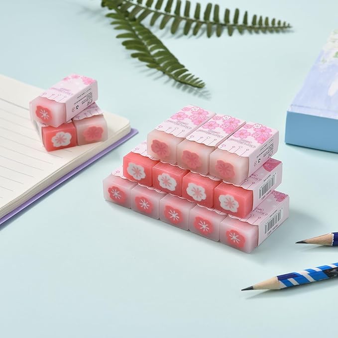 18 Pack Sakura Jelly Erasers for Kids, Pink, Rectangular, Rubber & Plastic, Kawaii School Supplies Prize Gifts Party Favors-DeskLoop Office