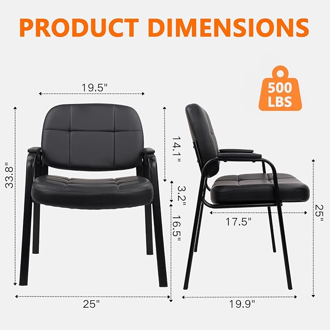 CLATINA Big & Tall 500 lbs Waiting Room Guest Chair, Leather Office Reception Chair No Wheels with Padded Arms for Elderly Home Desk Conference Room Lobby Side Salon Clinic, Black(4 Pack)-DeskLoop Office