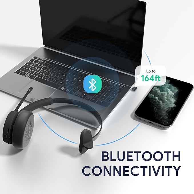 Yealink BH70 Mono Wireless Headset with Mic for Work, Bluetooth Headphone Teams Certified, up to 35h Talk Time, 91g Lightweight Comfort, USB-C to A-DeskLoop Office