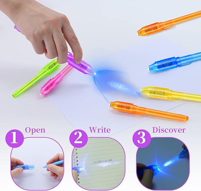 30 Pieces Invisible Ink Pen with UV Light Spy Pen Magic Marker for Kids Secret Message Pens Party Favors Ideas Gifts Easter Day Halloween-DeskLoop Office