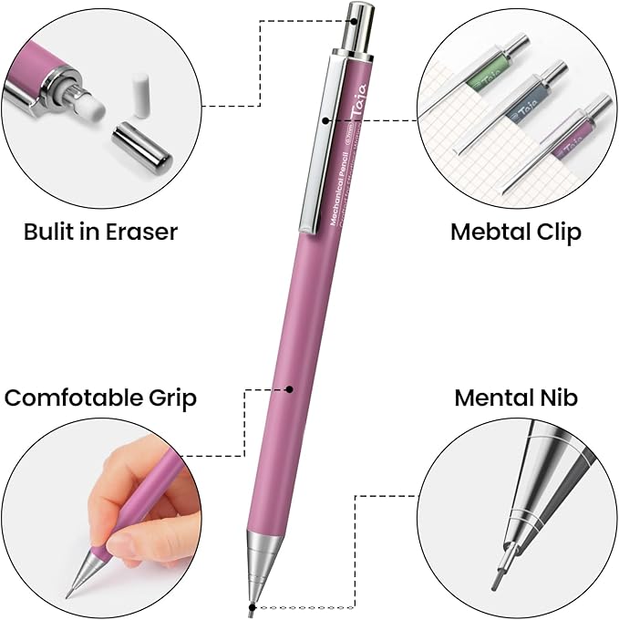 Aesthetic 0.7mm Mechanical Pencil Set with Case – 3 Vintage Mechanical Pencils, 4 Tubes HB #2 Lead Refills, 3 Erasers & 12 Eraser Refills, Cute Pencil Kit for Back to School Stationery Supplies-DeskLoop Office