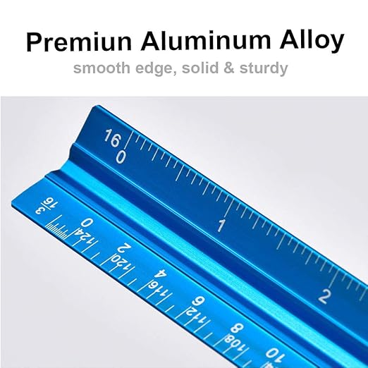 Set of 3 Aluminum Engineering Scale Metal Ruler Set, Architectural Scale Rulers 12 Inch and 6 Inch Triangle Ruler and 12 Inch Straight Edge Ruler Drafting Tools for Architects, Draftsman-DeskLoop Office