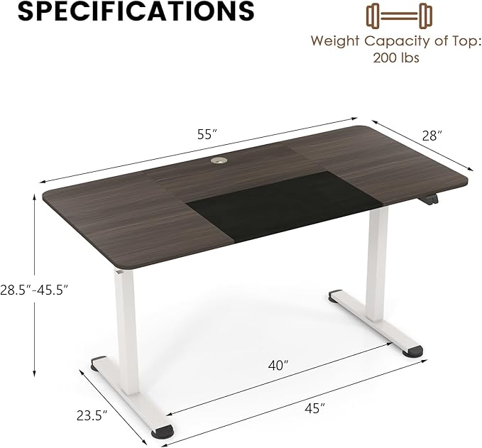 GOFLAME Height Adjustable Electric Standing Desk, 55 x 28 Inch Sit Stand Up Electric Desk with Headphone Hook, Ergonomic Standing Workstation, Electric Standing Desk with Metal Frame, Dark Grey-DeskLoop Office