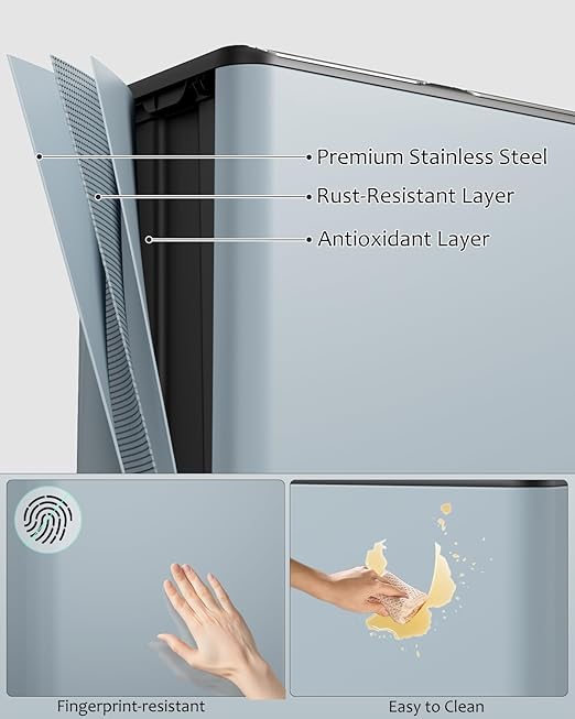 16 Gal (2 x 30 L) Dual Trash Can, Stainless Steel Kitchen Garbage Bin, Recycle Dustbin with Odor Control Box, Soft-Close Lid, Inner Buckets, Side Handle, Step Pedal, for Home Office-DeskLoop Office