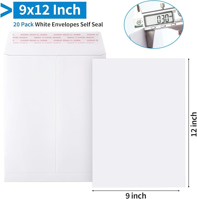 20 Pack Catalog Envelopes Self Seal, 9 x 12 Inches Catalog Mailing Envelopes, White Manila Envelopes for Mailing, Organize, Storage, Home, Office-DeskLoop Office