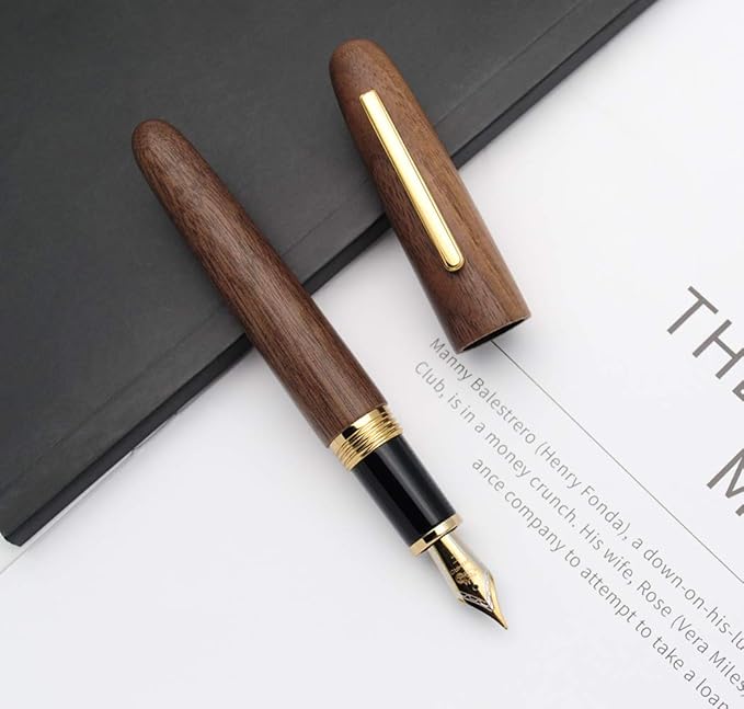 JINHAO 9056 Natural Wood Fountain Pen Handmade Ink Pen (Peach Wood, Fine Nib 0.5mm)-DeskLoop Office