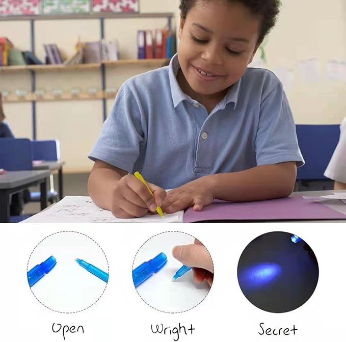 Invisible Ink Pens with UV Light for Kids, 30Pcs Magic Spy Pen for Secret Message, Birthday Party, New Year Eve Party, Halloween, Valentine's Day, and Kids Christmas Goodies Bags Toy-DeskLoop Office