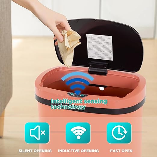 PayLessHere 13 Gallon Trash Can Kitchen Trash Can Automatic Garbage Can with Lid Touch Free High-Capacity Motion Sensor for Kitchen Bedroom Bathroom Office Wateproof Trash Bin (2, Pink)-DeskLoop Office