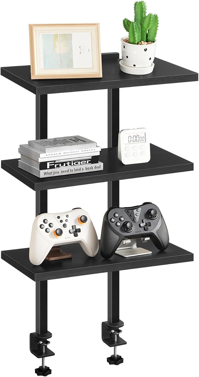 Clamp On Desk Organizer, 3-Tier Desktop Bookshelf, Adjustable Desk Storage Shelf, Metal Frame, for Office, Study and Game Room, Black DSBK3601-DeskLoop Office