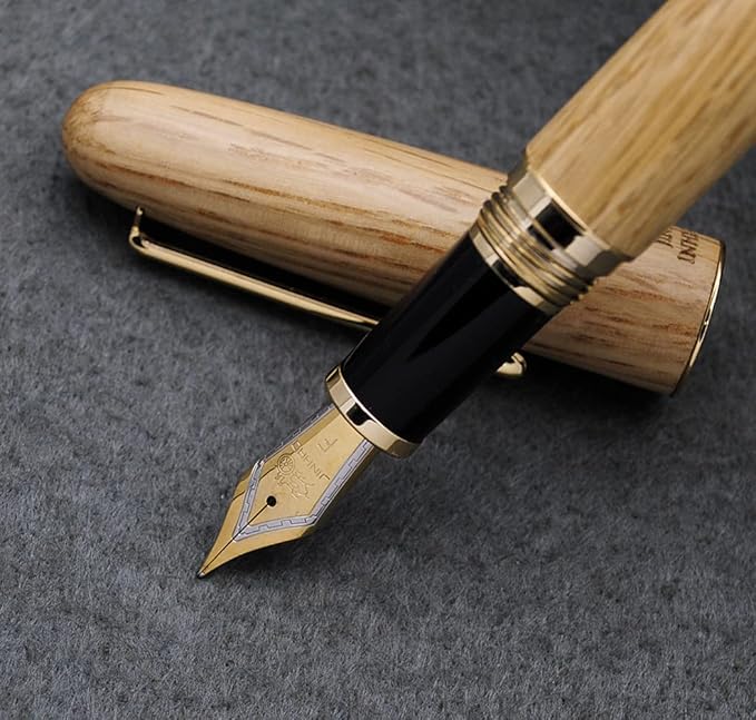 JINHAO 9036 Natural Wood Fountain Pen Handmade Ink Pen (Fine Nib 0.5mm, Oak Wood)-DeskLoop Office