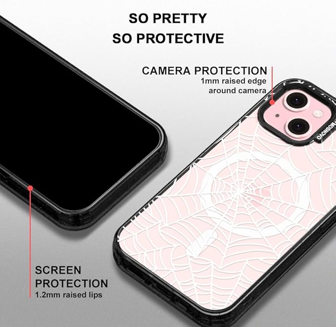 MOSNOVO Magnetic Case for iPhone 15, 10ft Military-Grade Protection, Compatible with Magsafe, Shockproof Phone Case for iPhone 15 - Spider Web - Clear Black-DeskLoop Office