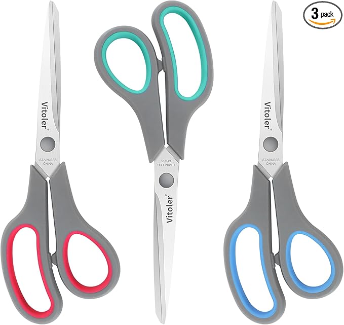 Vitoler Scissors, Heavy Duty Scissors All Purpose Bulk Set of 3-Pack,Sharp Scissor for Office School Craft Sewing Fabric, Right/Left Hand-DeskLoop Office