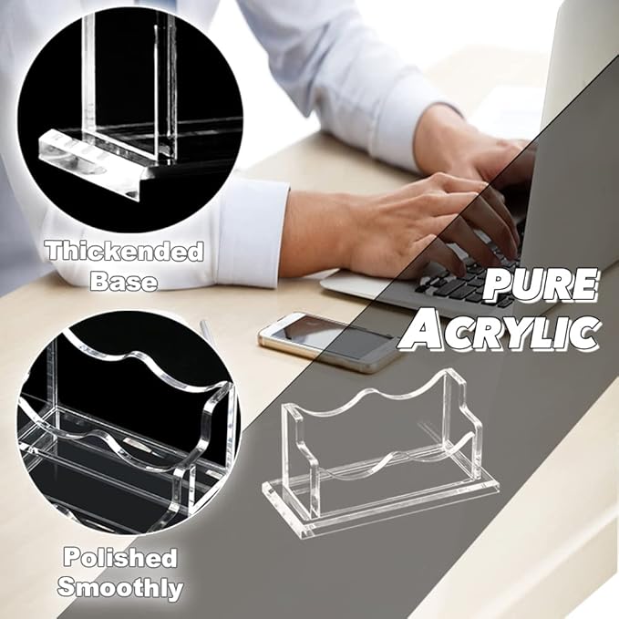 2 Packs Acrylic Business Card Holders for Desk, Horizontal Clear Business Name Card Display Stand, Desk Accessory Business Name Card Organizer (Horizontal, 1-Slot)-DeskLoop Office