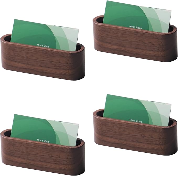 muso wood Business Card Holder for Desk Wooden Display Business Card Stand for Office Tabletop 4 Pack (Walnut)-DeskLoop Office
