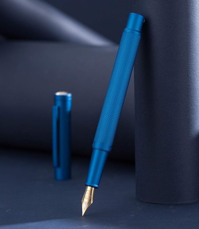 Hongdian 1851 Sky Blue Forest Fountain Pen Medium Nib, Classic Design with Converter and Metal Pen Case-DeskLoop Office