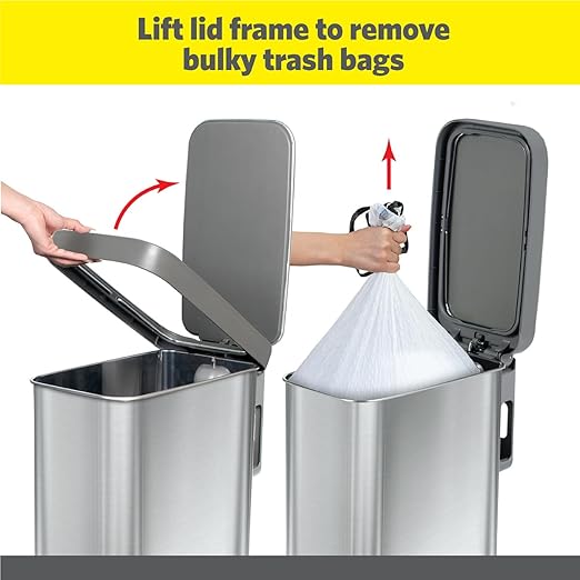 Glad Slim Trash Can with Clorox Odor Protection - Narrow Kitchen Garbage Bin with Soft Close Lid, Step On Foot Pedal and Waste Bag Roll Holder, All Stainless, 45 Liter-DeskLoop Office