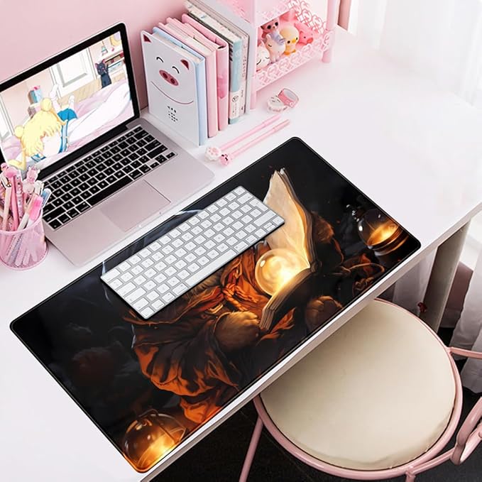 Magical Cat Desk Mouse Mat Black Vintage Desk Pad Playmat for MTG Large Mousepad Gaming Deskpad XXL Keyboard Mouse Pad Full Desktop Mat Desk Cover Mat for Work Office Home (31.5x15.7 in)-DeskLoop Office