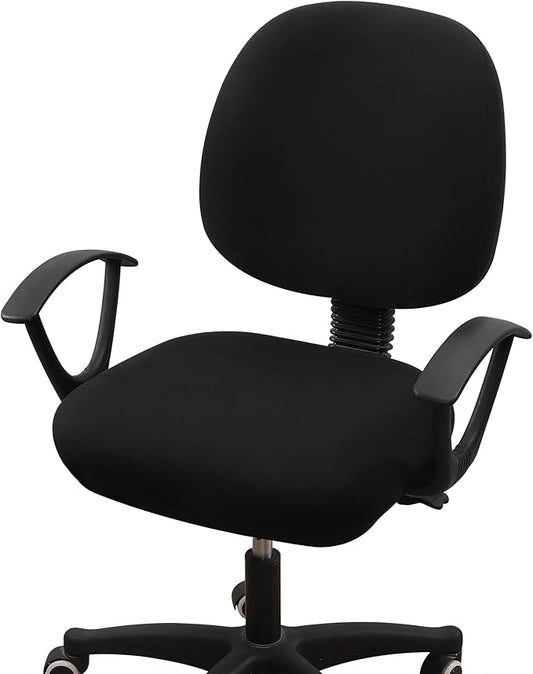 Smiry Stretch Printed Office Computer Chair Covers, Universal Washable Removable Desk Rotating Chair Slipcovers Protector, Seat + Backrest Cover - Black-DeskLoop Office